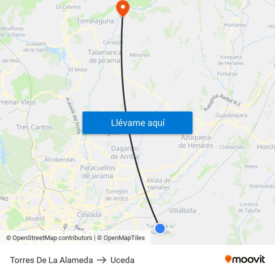Torres De La Alameda to Uceda map