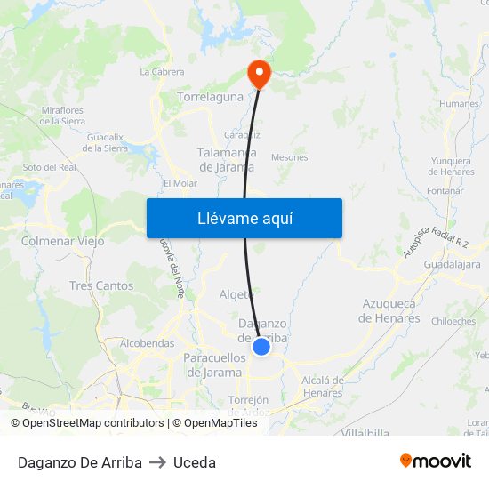 Daganzo De Arriba to Uceda map