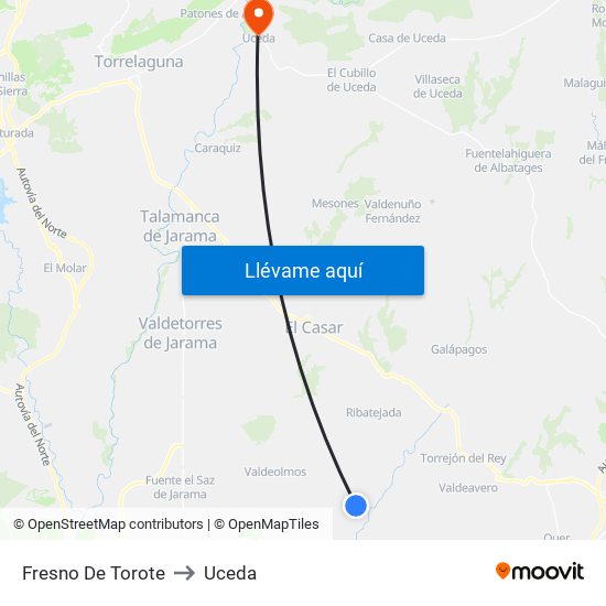 Fresno De Torote to Uceda map