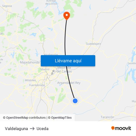 Valdelaguna to Uceda map