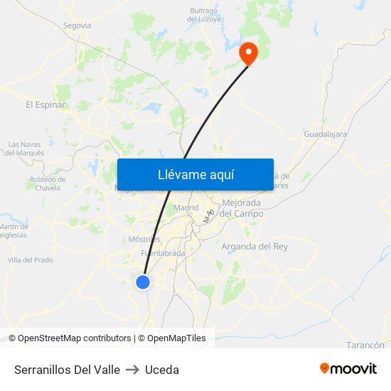 Serranillos Del Valle to Uceda map