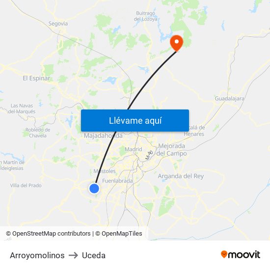 Arroyomolinos to Uceda map