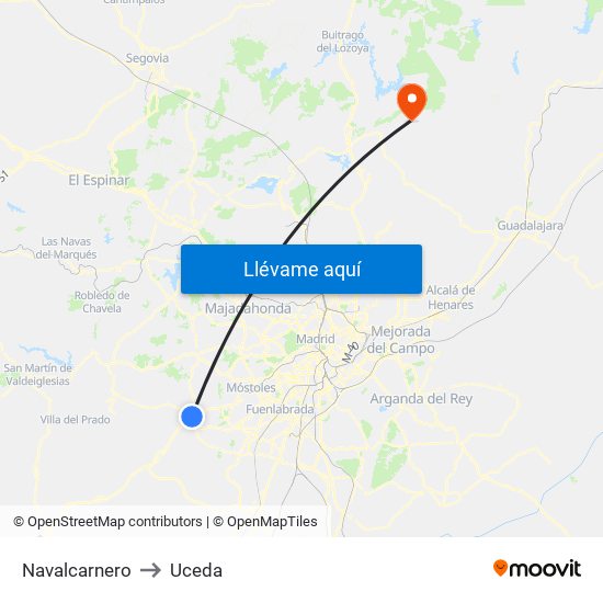 Navalcarnero to Uceda map
