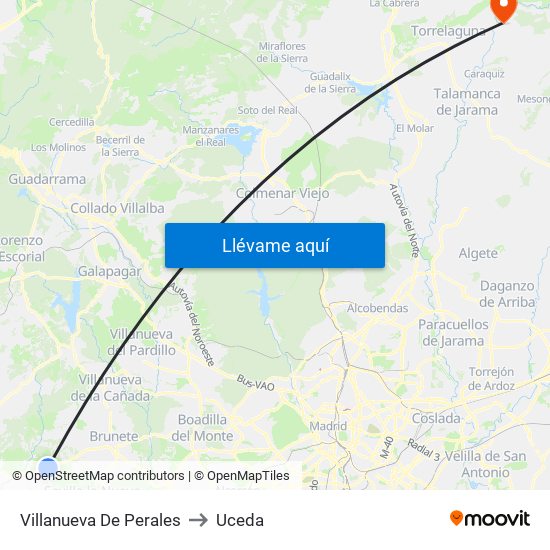 Villanueva De Perales to Uceda map