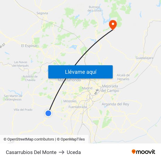 Casarrubios Del Monte to Uceda map