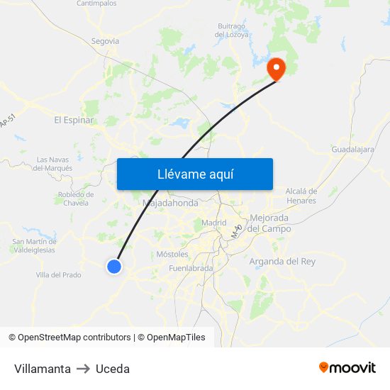 Villamanta to Uceda map