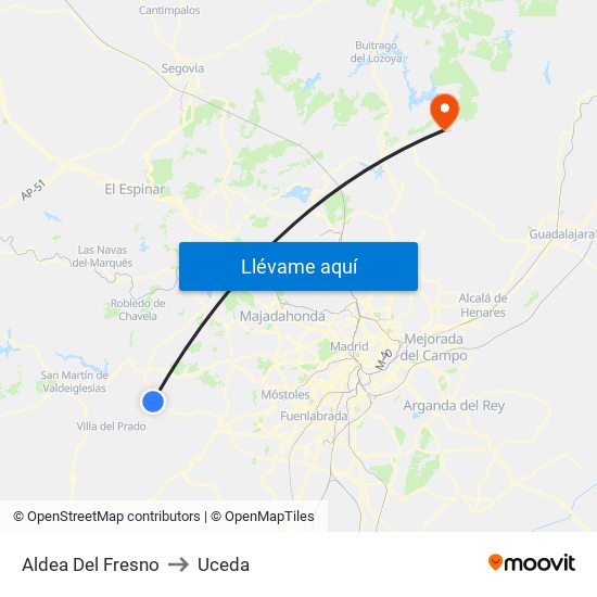 Aldea Del Fresno to Uceda map