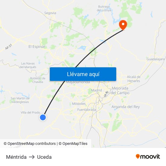 Méntrida to Uceda map