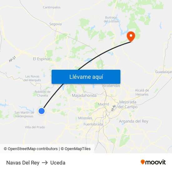 Navas Del Rey to Uceda map