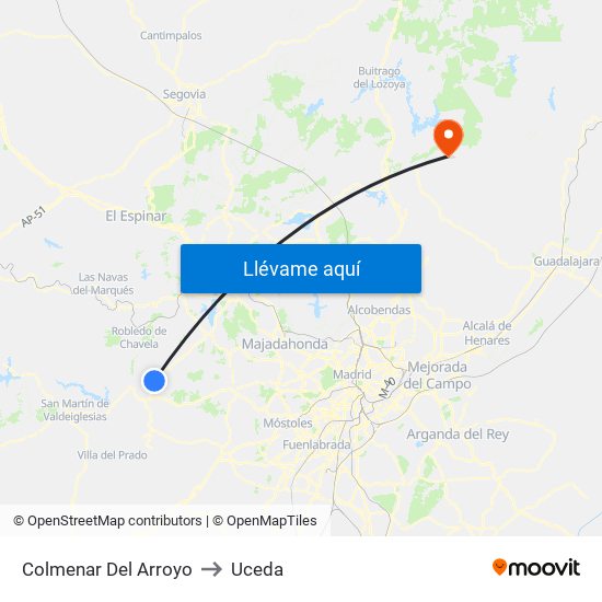 Colmenar Del Arroyo to Uceda map