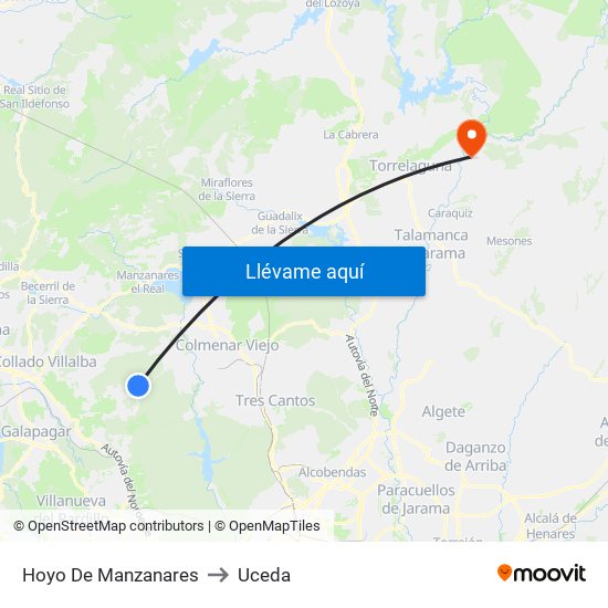 Hoyo De Manzanares to Uceda map
