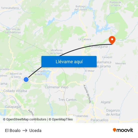 El Boalo to Uceda map