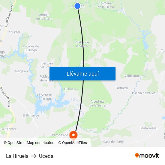 La Hiruela to Uceda map
