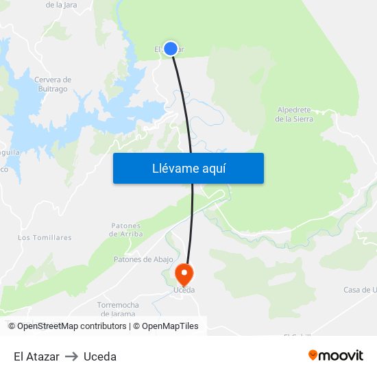 El Atazar to Uceda map