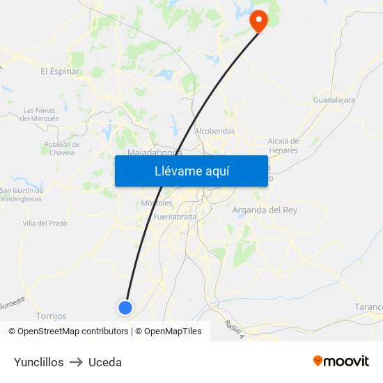 Yunclillos to Uceda map