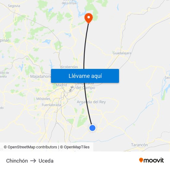 Chinchón to Uceda map