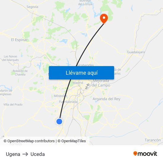 Ugena to Uceda map