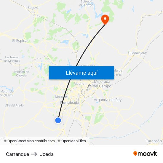 Carranque to Uceda map
