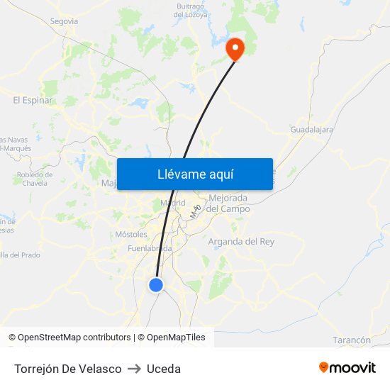 Torrejón De Velasco to Uceda map
