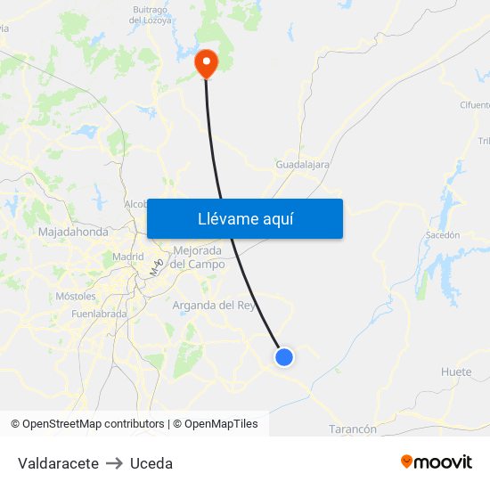 Valdaracete to Uceda map