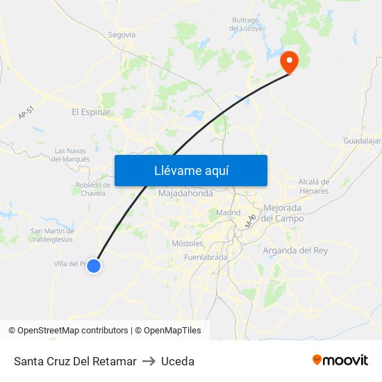 Santa Cruz Del Retamar to Uceda map