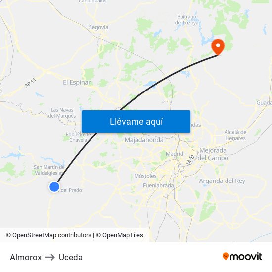 Almorox to Uceda map