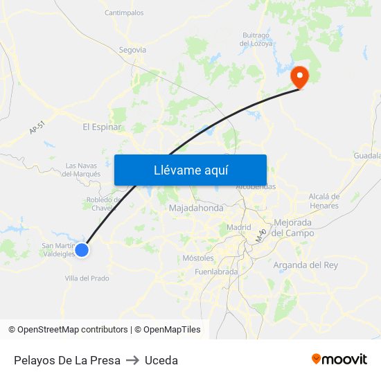 Pelayos De La Presa to Uceda map