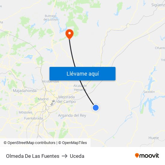 Olmeda De Las Fuentes to Uceda map
