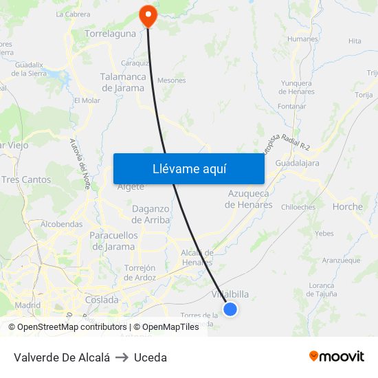 Valverde De Alcalá to Uceda map