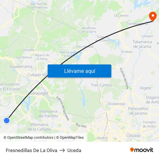 Fresnedillas De La Oliva to Uceda map