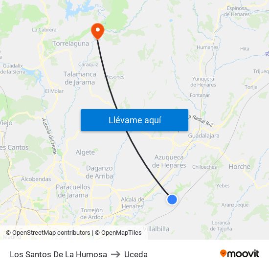 Los Santos De La Humosa to Uceda map