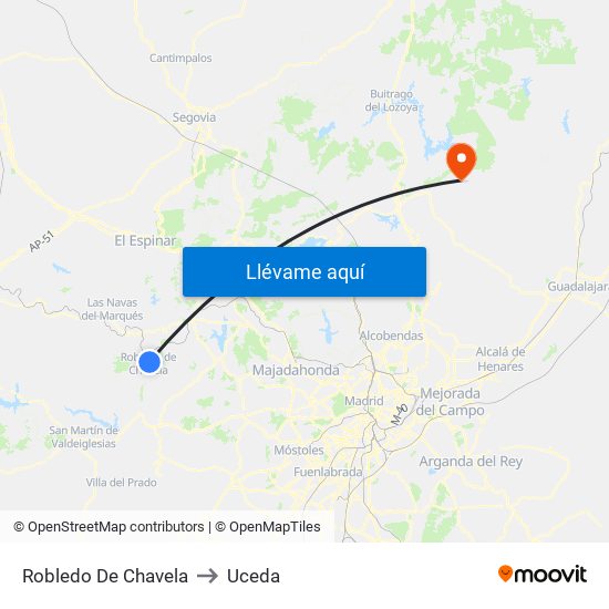 Robledo De Chavela to Uceda map