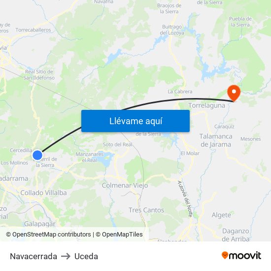 Navacerrada to Uceda map