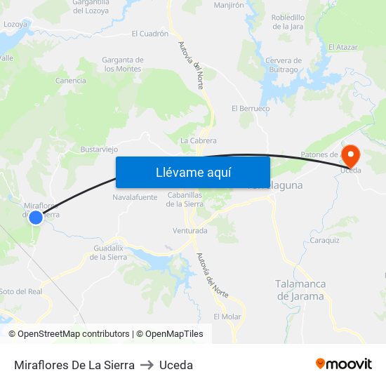 Miraflores De La Sierra to Uceda map