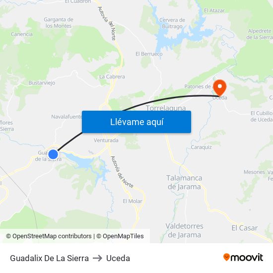 Guadalix De La Sierra to Uceda map