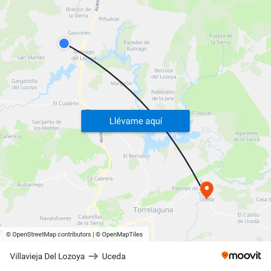 Villavieja Del Lozoya to Uceda map