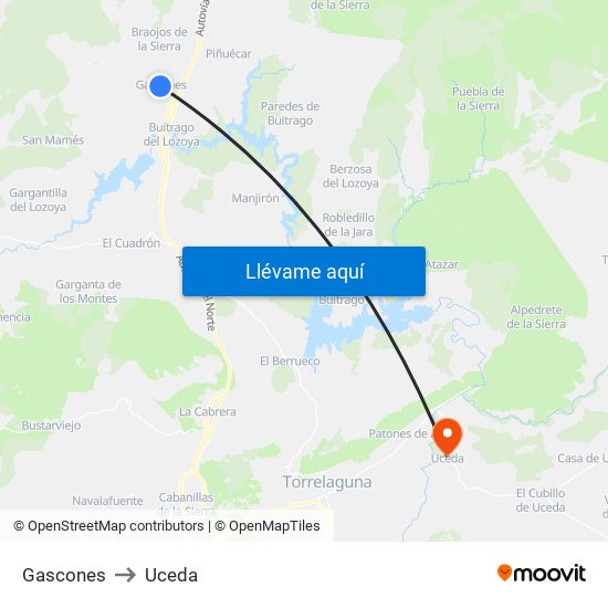 Gascones to Uceda map