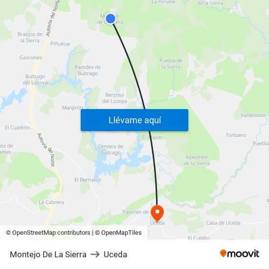 Montejo De La Sierra to Uceda map