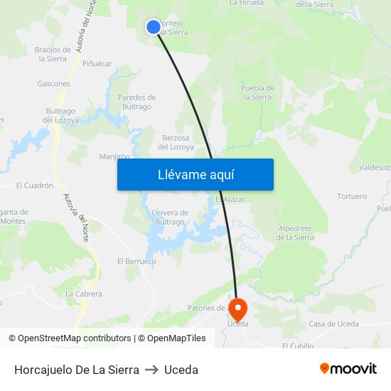 Horcajuelo De La Sierra to Uceda map