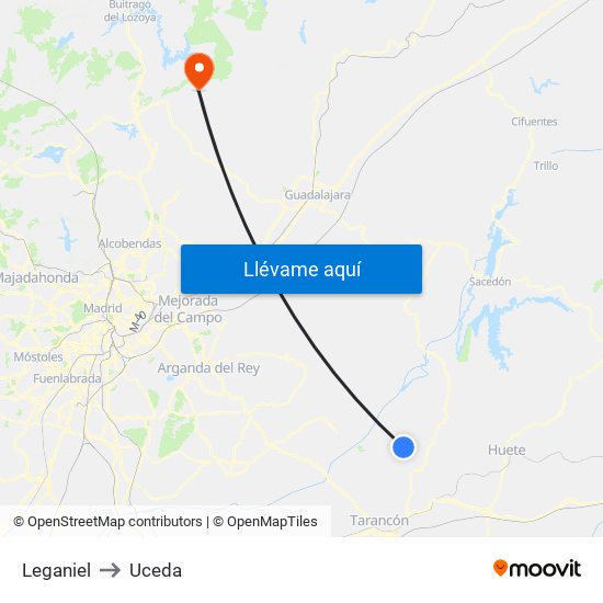 Leganiel to Uceda map