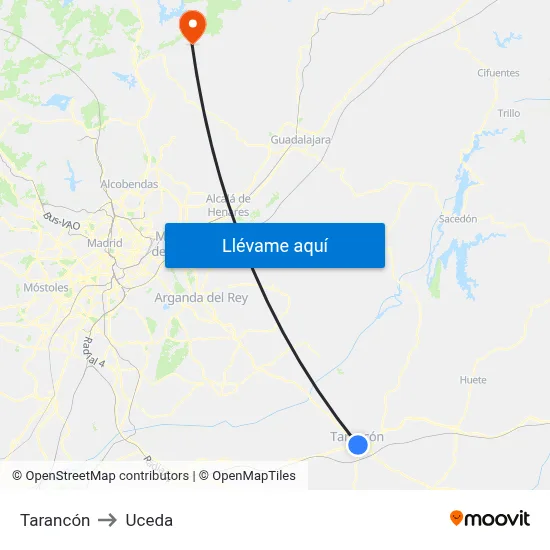 Tarancón to Uceda map