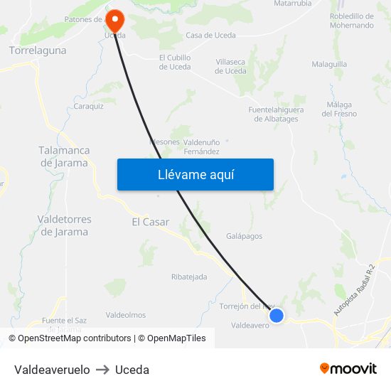 Valdeaveruelo to Uceda map