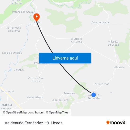 Valdenuño Fernández to Uceda map