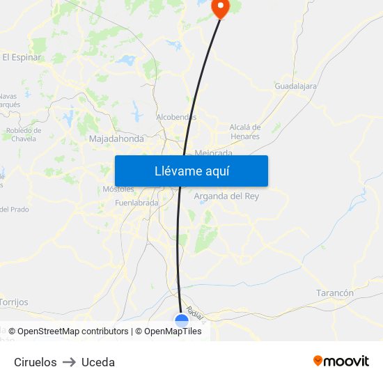 Ciruelos to Uceda map