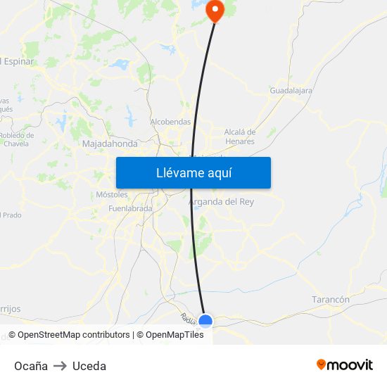 Ocaña to Uceda map