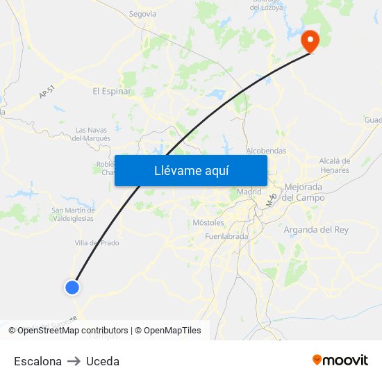 Escalona to Uceda map