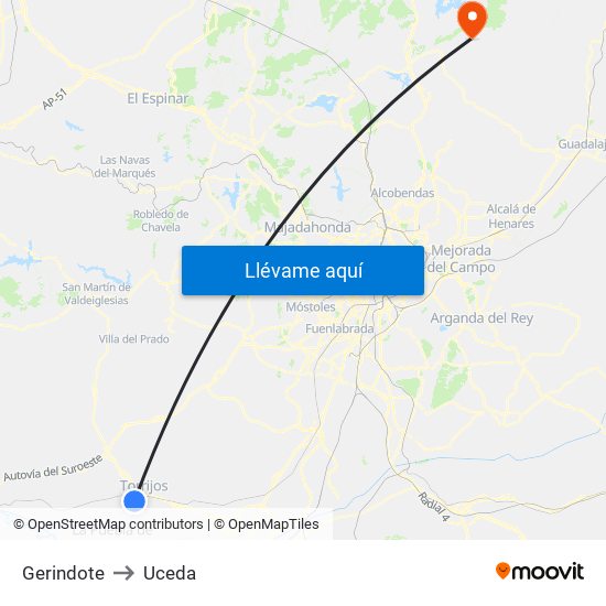 Gerindote to Uceda map