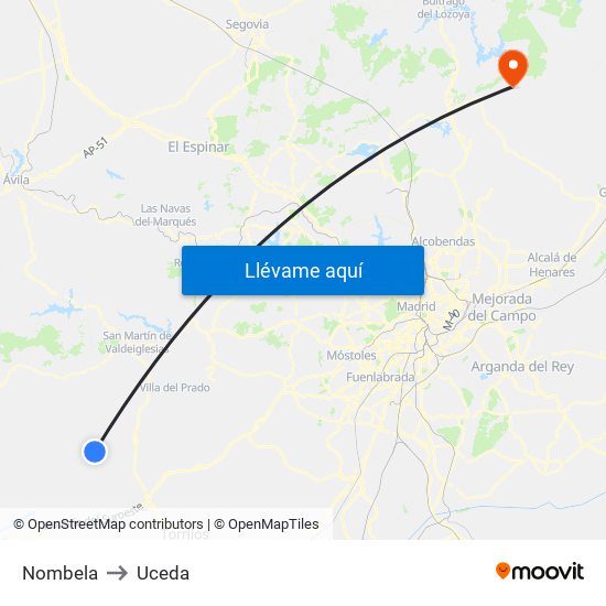 Nombela to Uceda map
