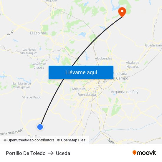 Portillo De Toledo to Uceda map