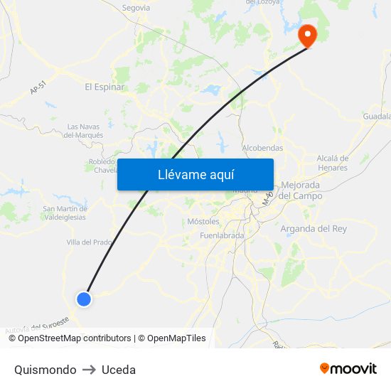 Quismondo to Uceda map